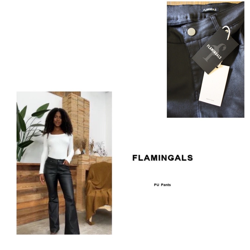 Flamingals NWT Faux Leather Flare Pants For Curvy Women Medium Brand New Black - Picture 3 of 12